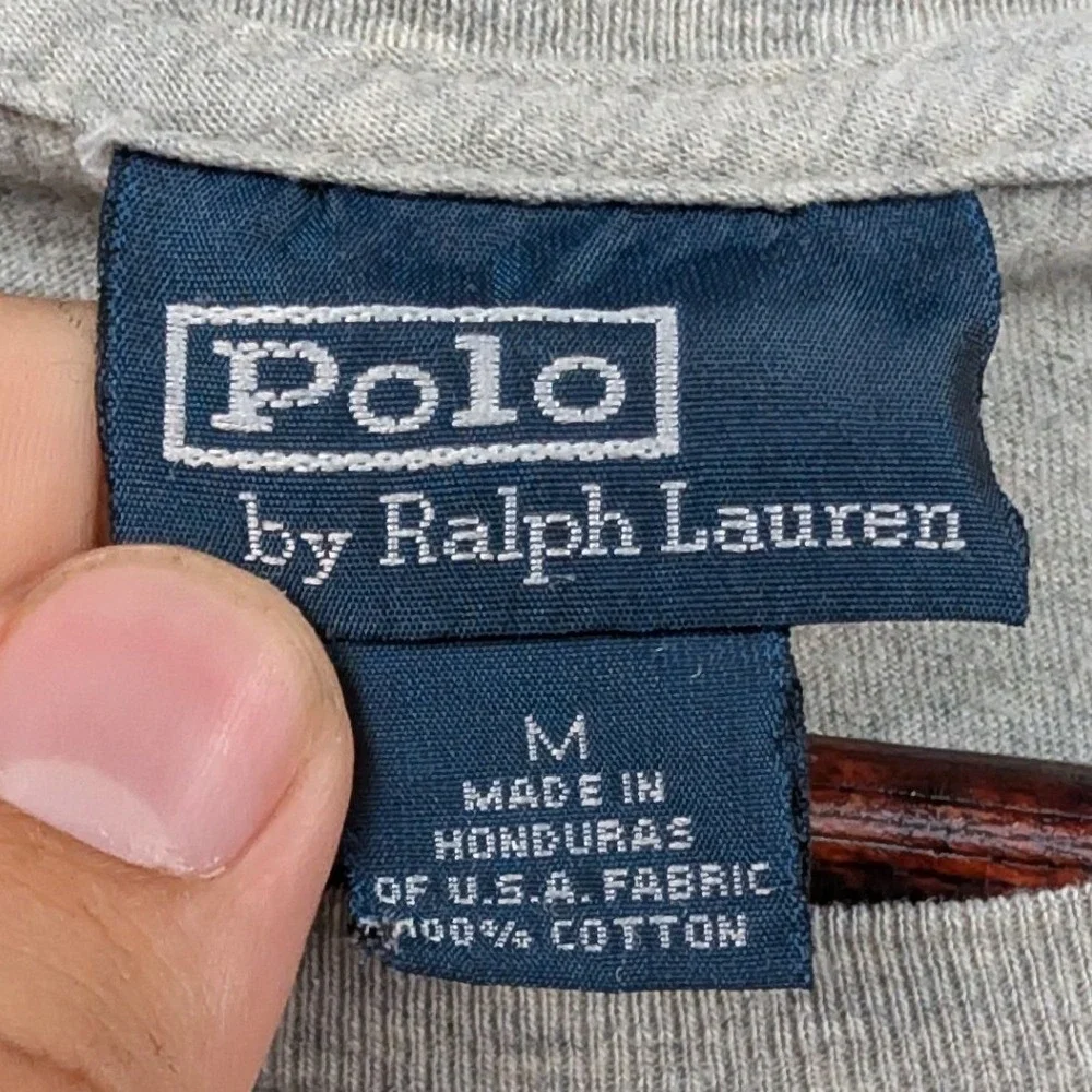 VTG Polo Ralph Lauren T-Shirt Men's M Gray Long Sleeve Prep Track Sporty Y2K